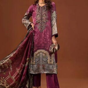 Maria B. 3 pieces Elegant Purple Embroidered Kurta Set